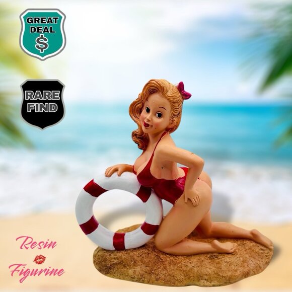 Painted Resin Strawberry Blonde 50’s Pinup Girl Woman Posing On The Beach. RARE! - Picture 1 of 8